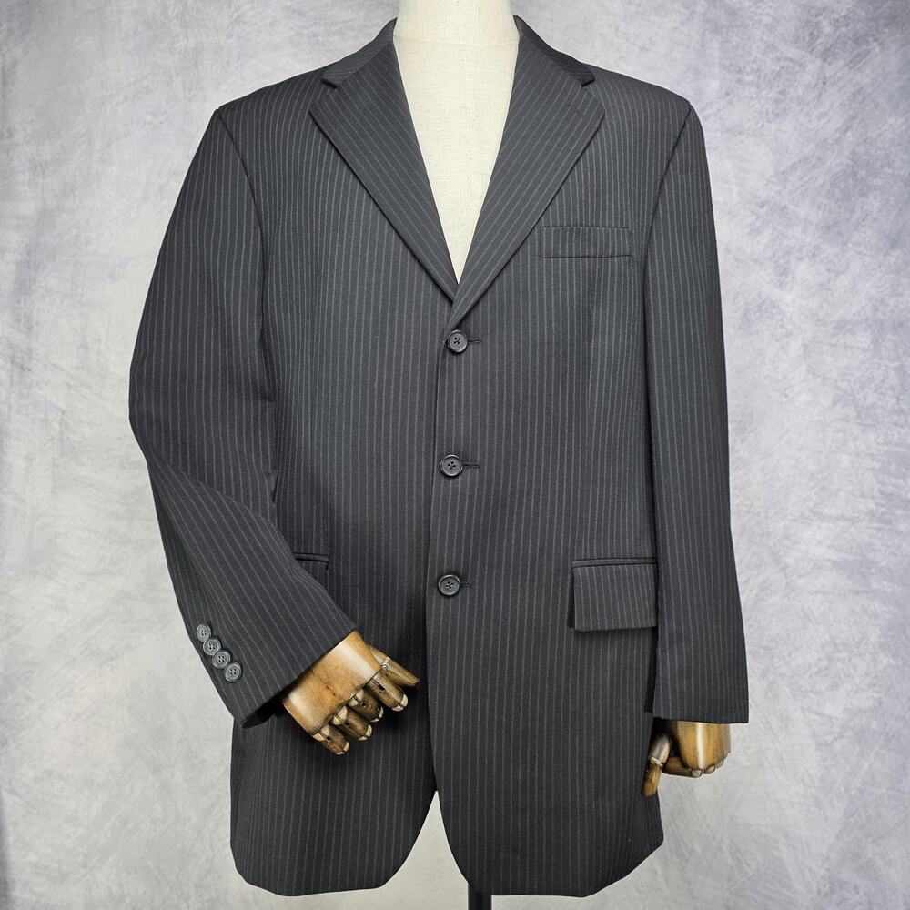 Chaps Ralph Lauren Blazer Mens 48R Gray Pinstripe Wool 3 Button Sport Coat